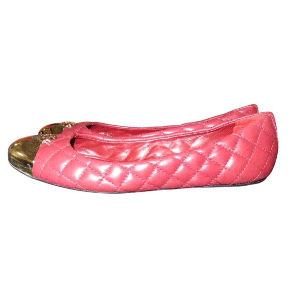 Tory Burch Kaitlin Sangria Red Quilted Leather Ballet Flats Gold Cap Toes size 9